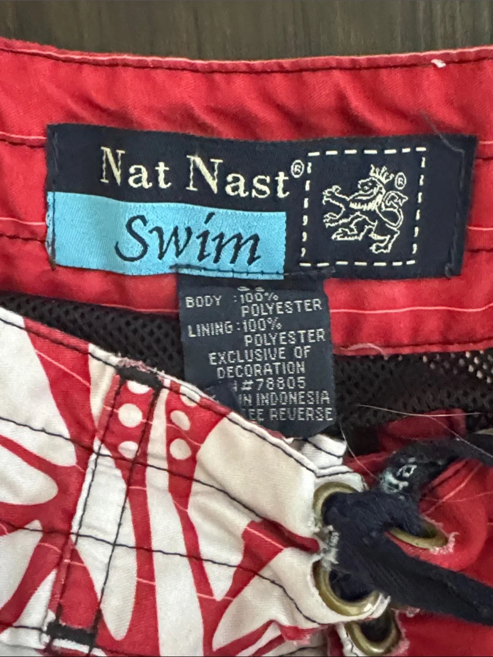 Nat Nast Board Shorts Swim Trunks Red White Floral Swim Luxury Resort Tropical